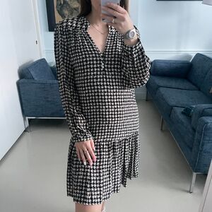 Maeve Anthropologie Long Sleeve Houndstooth Drop Waist Shift Dress XS